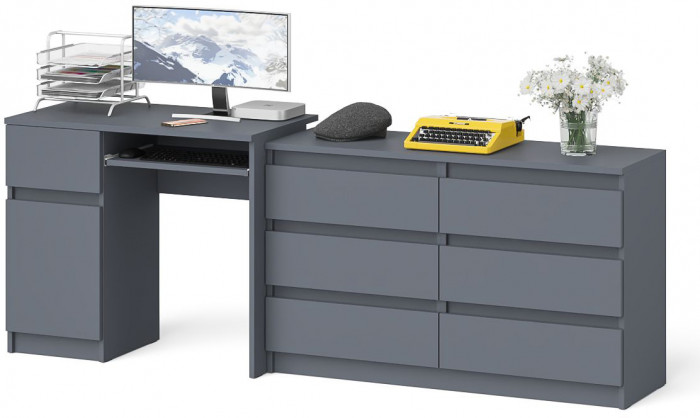 Мори компьютерный стол МС-1 левый + Комод МК1200.6, графит