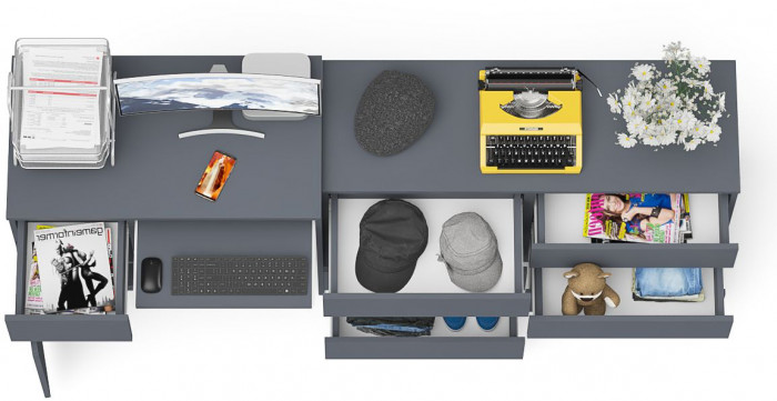 Мори компьютерный стол МС-1 левый + Комод МК1200.6, графит