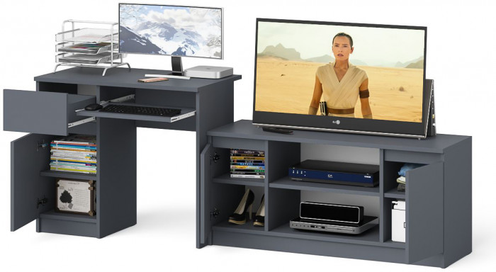 Мори компьютерный стол МС-1 левый + Тумба МТВ1200.1, графит