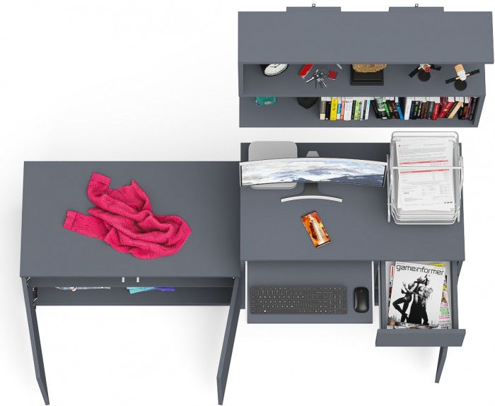 Мори компьютерный стол МС-1 правый + Тумба МА900.1 + Полка 900, графит