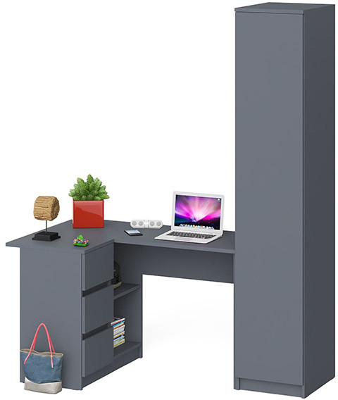 Мори компьютерный стол МС-16 левый + Пенал МШ400.1, графит