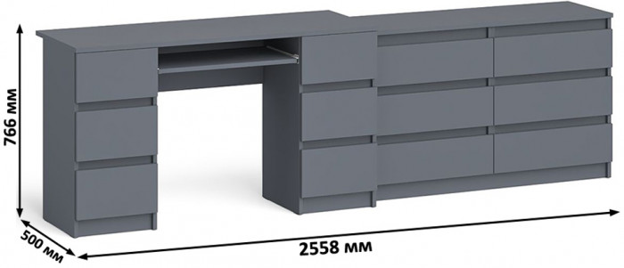 Мори компьютерный стол МС-2 + Комод МК1200.6, графит