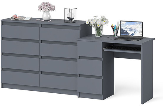 Мори компьютерный стол МС-6 левый + Комод МК1200.8, графит
