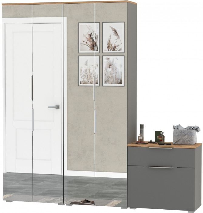 Октава Прихожая 24, серый графит/дуб крафт золотой/фасады МДФ серый графит